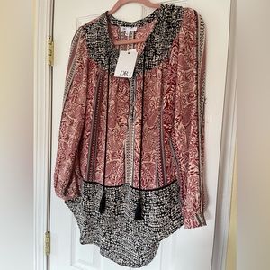 DR2 By Daniel Rain Long Sleeve Tassel Top sz S